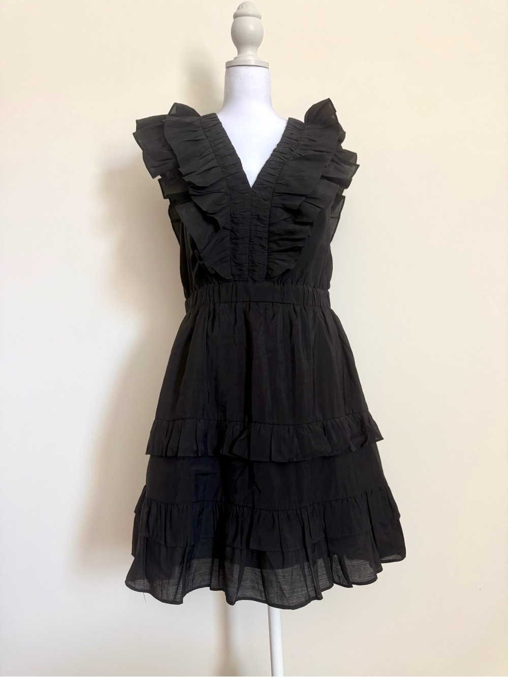Endless Rose Black Ruffle V-Neck Mini Dress size medium little black dress
